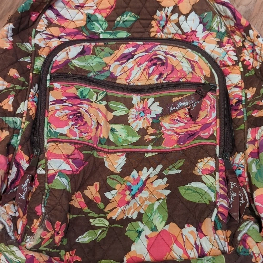 Vera Bradley Floral backpack. Pink and brown floral backpack. - Picture 2 of 11